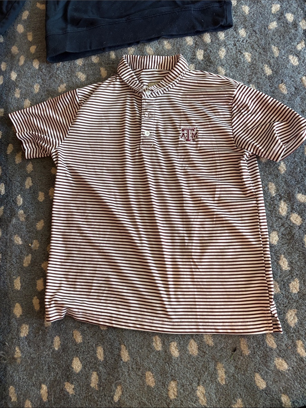 Kids' Striped Polo with Team Monogram - Maroon/White
